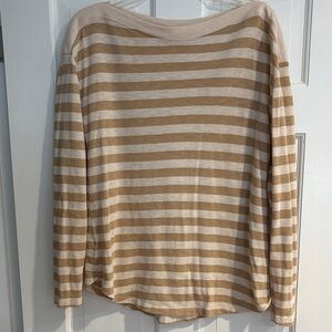 LOFT Beige and Off-White Striped Sweater. Large